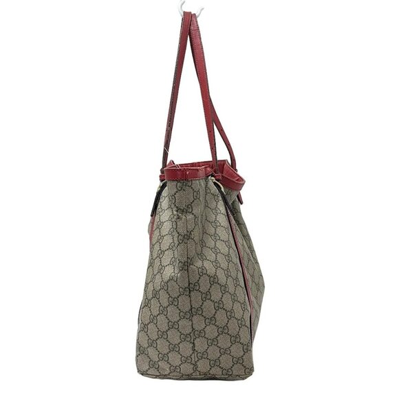 Auth GUCCI GG Plus/GG Supreme 309613 Beige Red PVC Leather - Tote Bag - Picture 4 of 16